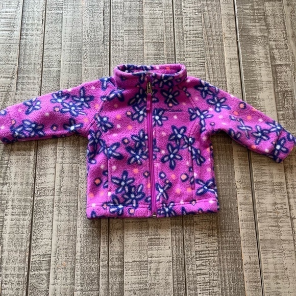 COLUMBIA Girls Zip Up Pink Floral fleece Jacket size: 3-6 Months - Picture 1 of 6